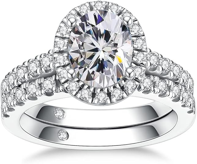 AnuClub Radiant/Oval Moissanite Engagement Ring Set, D Color VVS1, 925 Sterling Silver Promise Anniversary Ring for Women, Elegant Gift Packed
