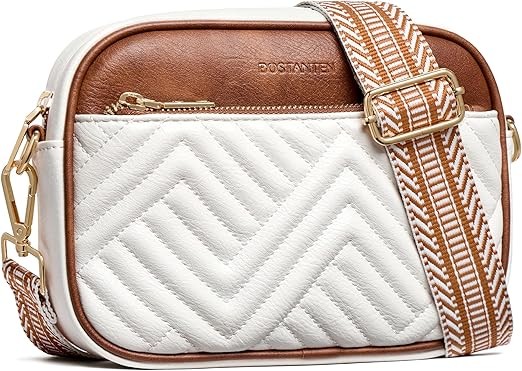 BOSTANTEN Quilted Crossbody Bags for Women Vegan Leather Purses Small Shoulder Handbags with Wide Strap
