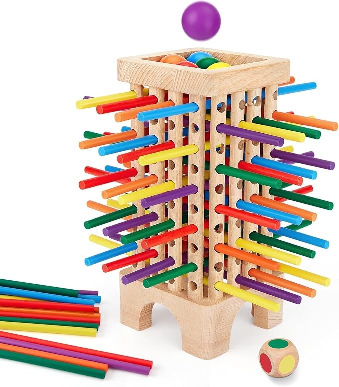 Montessori - Juego de mesa de madera, 42 coloridos palos de madera, juego de dados de matemáticas, juguetes educativos para 3, 4, 5, 6 años, juguetes de habilidades motoras finas y juguete de contar