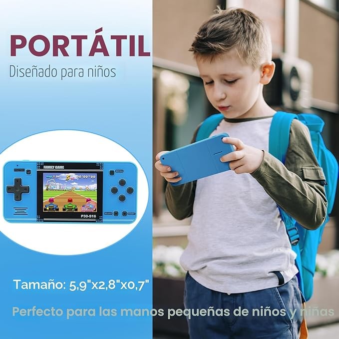 Juego de mano para niños - Precargado con 220 juegos de video retro, reproductor de juegos portátil con batería recargable, pantalla LCD de 3.0 pulgadas, juguete electrónico mini arcade, regalos para