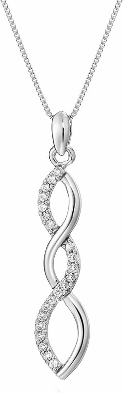 1/10 cttw Diamond Wave Pendant In 10K White Gold with 18 Inch Chain