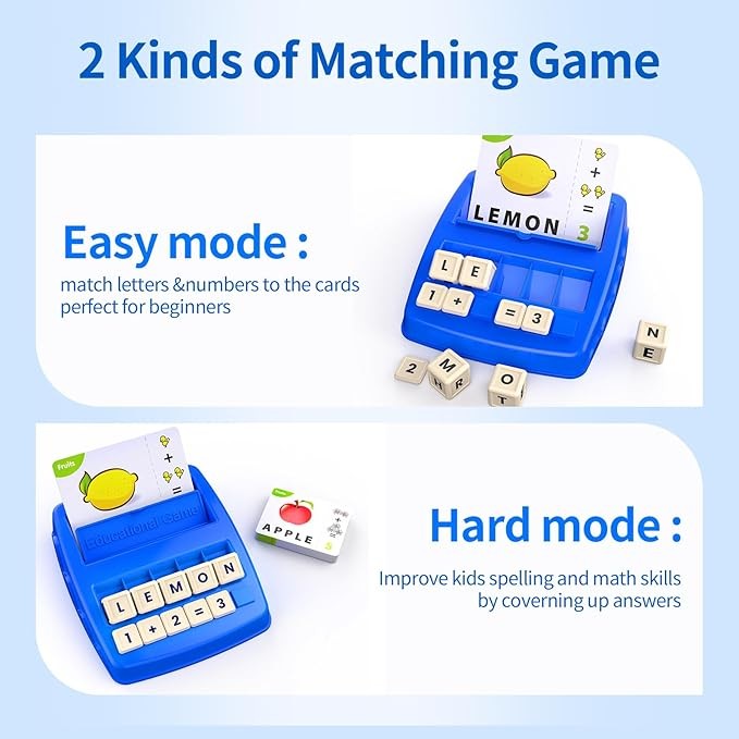 Juguetes educativos para niños de 3 a 8 años, juego de ortografía y matemáticas de emparejar letras ABC de aprendizaje, regalos de Navidad y cumpleaños para niños de preescolar y jardín de