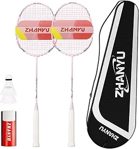 Badminton Rackets,Badminton Set,Outdoor Sports Lightweight 82g Carbon Fibre Professional Racket for Offence and Defence,Including 2 Rackets,2 Shuttlecocks,and 1 Racket Bag
