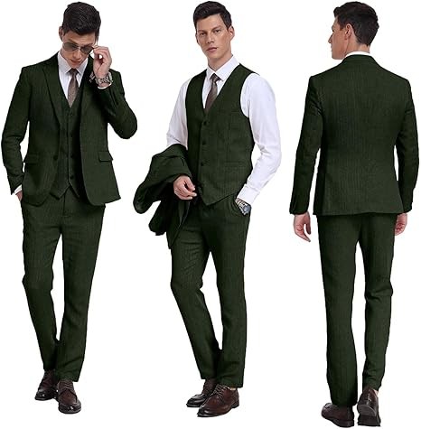 Retro 3 Piece Suit Tweed Herringbone Men's Suits Slim Fit Groom Tuxedos Set Prom Brown Grey Jacket Blazer Vest Pants