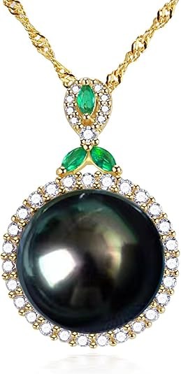 Regalos para mujer: collar de perlas negras de Tahití para mujer, colgante de perlas reales del mar del sur de 0.472-0.512 in, chapado en plata de ley chapada en oro de 18 quilates con