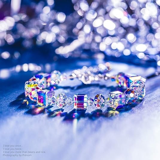 LADY COLOUR ♥ Un poco de romance ♥ Pulseras de plata de ley para mujer, pulsera de cristales de la aurora boreal de 7 pulgadas + 2 pulgadas de extensión, empaquetada con caja de joyería, regalo para