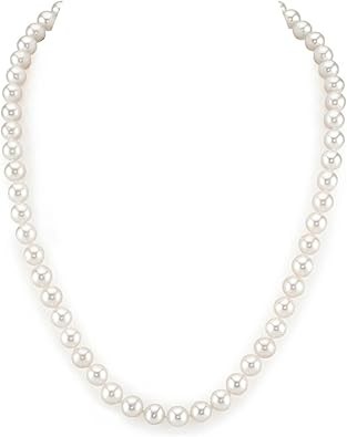 THE PEARL SOURCE 14K Gold AAAA Quality Round White Freshwater Cultured Pearl Necklace for Women in 18" Princess Length, Pearl, Pearl,