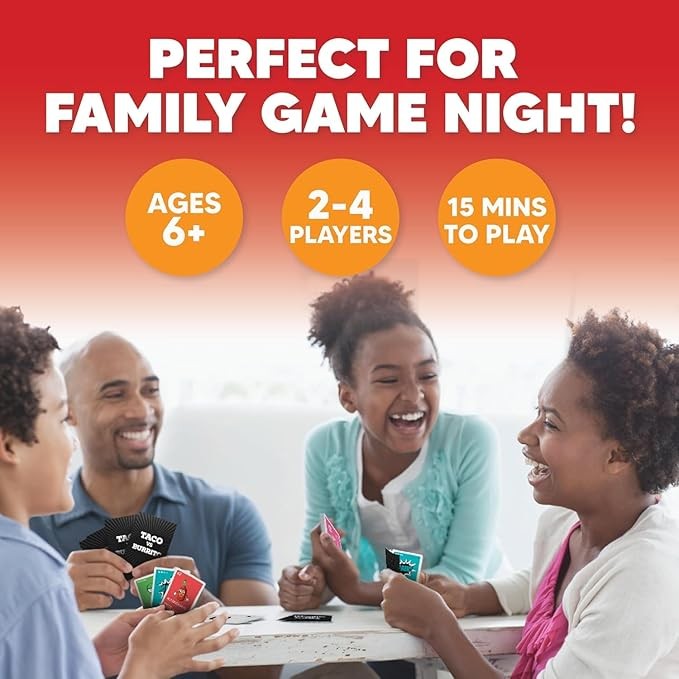 Taco vs Burrito - El Juego de Cartas Sorprendentemente Estratégico y Extremadamente Popular Creado por un Niño de 7 Años - 5 Maneras de Jugar - Un Juego de Fiesta Familiar para Niños, Adolescentes y