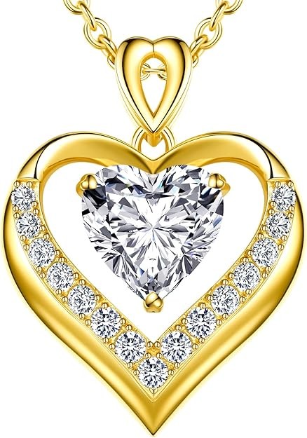Visita la tienda de Beam & Bask Beam & Bask Collares con colgante de doble corazón de moissanita de 2 a 3 quilates para esposa, chapado en oro de 18 quilates, joyería de plata S925 para mujeres, novia