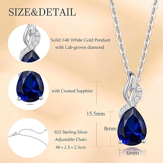 FANCIME Collar de Gota de Lágrima de Oro Blanco Macizo de 14 Quilates con Piedra de Nacimiento de Diamante