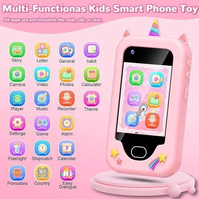 Lapare - Teléfono inteligente para niñas, regalos de Navidad y cumpleaños para niñas de 3 a 10 años, juguetes para niños, teléfono celular de aprendizaje para niños pequeños, juguete de juego con