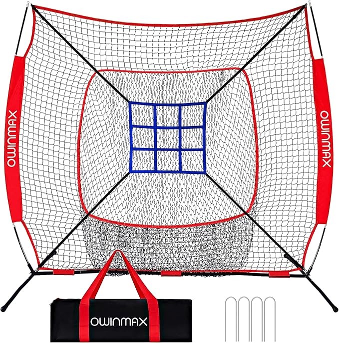 7x7 ft Baseball Softball Practice Net with The Detachable Bow Frame for Batting, Hitting, Pitching, Portable Baseball Practice Net with Carry Bag, Great for All Levels