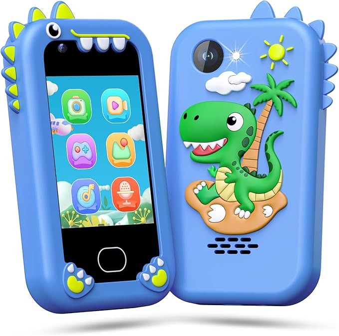 Lapare Teléfono infantil para niños, teléfono de juguete con pantalla táctil con doble cámara, música y juegos, teléfono de juguete de aprendizaje de simulación para niños pequeños con tarjeta SD de