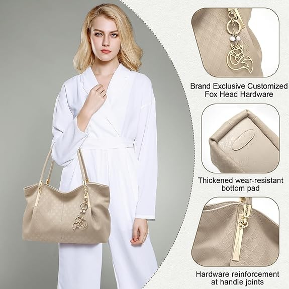 FOXLOVER Large Capacity Genuine Leather Tote Bag for Women Designer Handbags Shoulder Big Purses Minimalist