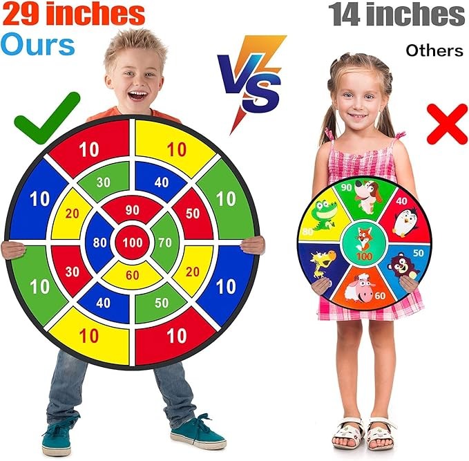 BooTaa Tablero de dardos grande de 29 pulgadas para niños, tablero de dardos para niños con bolas adhesivas, juguetes para niños y niñas, para interiores y deportes al aire libre, juguetes divertidos