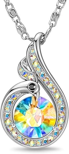 Kate Lynn Rise From the Ashes - Collares Fénix para mujer, joyería de cristal chapada en oro blanco, regalo de cumpleaños para mujeres, símbolo de suerte y renovación, 18+2 pulgadas, empaquetado con