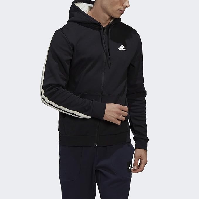 adidas Men's Winter 3-Stripes Full-Zip Hoodie, Black/Cream White, 2XL