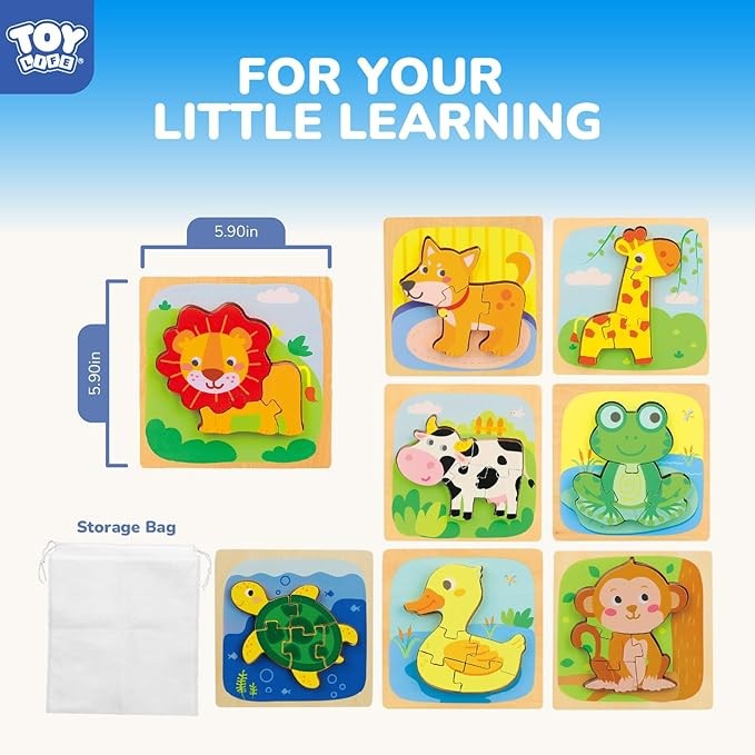 TOY Life Wooden Puzzles for Toddlers 2-4, Montessori Toys for 1 2 3 Year Old Boys Girls, Animals Puzzles Educational Learning Toys 2 Year Old, Easter Basket Stuffers Gifts Toy for Girl Boy 6M+