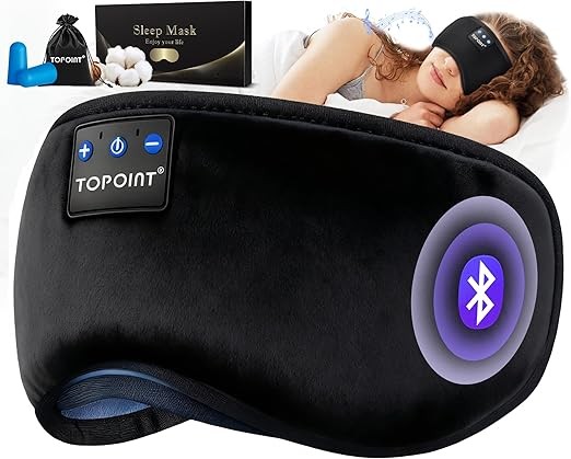 Bluetooth Sleep Eye Mask Wireless Headphones, Upgrade Sleeping Travel Music Eye Cover Bluetooth Headsets with Microphone Handsfree, Long Play Time, Black