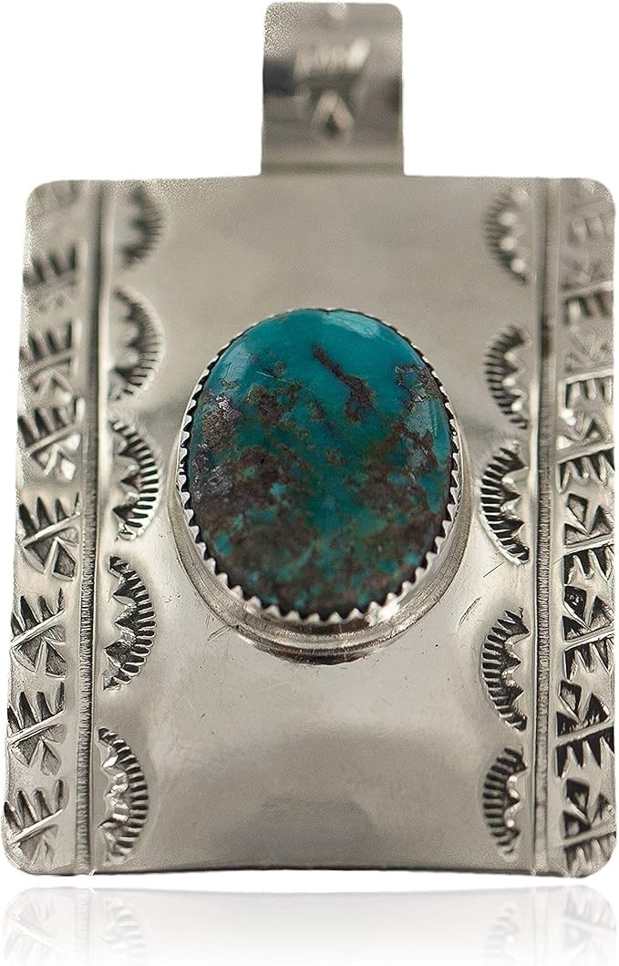 $430Tag Certified Bear Paw Nickel Navajo Natural Turquoise Native Pendant 94005-2 Made by Loma Siiva