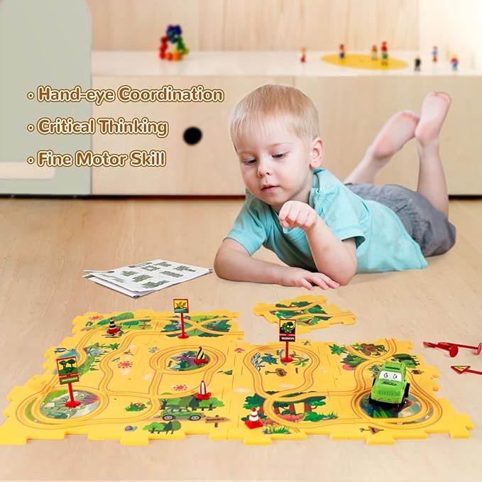 Rompecabezas de Piso de Plástico para Niños de 3-5 Años, Juego de Rompecabezas de Pista de Carro, Juguetes Educativos Montessori para Niños de 3 4 5 6 Años, Regalo de Cumpleaños para Niños de
