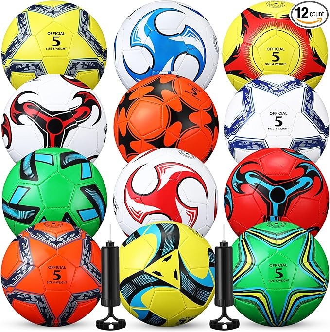 12 Pcs Bulk Soccer Balls with 2 Pump Official Size Deflated Soccer Ball Football for Indoor Outdoor Game Sports Training Adult Players Birthday Gift