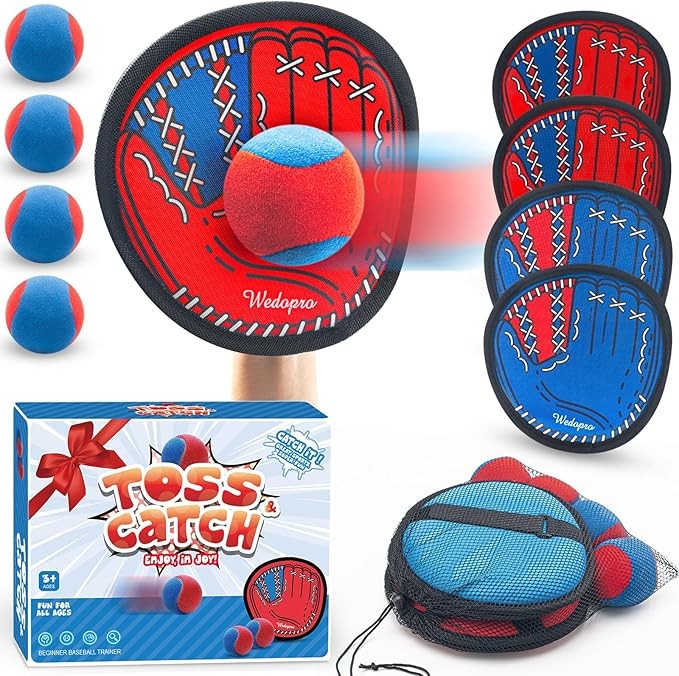 Juego de pelota para tirar y atrapar, guantes de béisbol para niños pequeños y juguetes de pelota para atrapar, juegos al aire libre para niños y familia, juguetes para playa, jardín y patio exterior