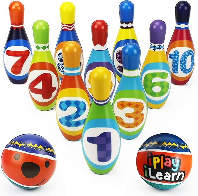 Play, iLearn Kids Bowling Toys Set, Toddler Indoor Outdoor Activity Play Game, Soft 10 Foam Pins & Two Balls Playset, Educational, Birthday Party Gift for 18 24 Months, 2 3 Year Old Children Boy Girl