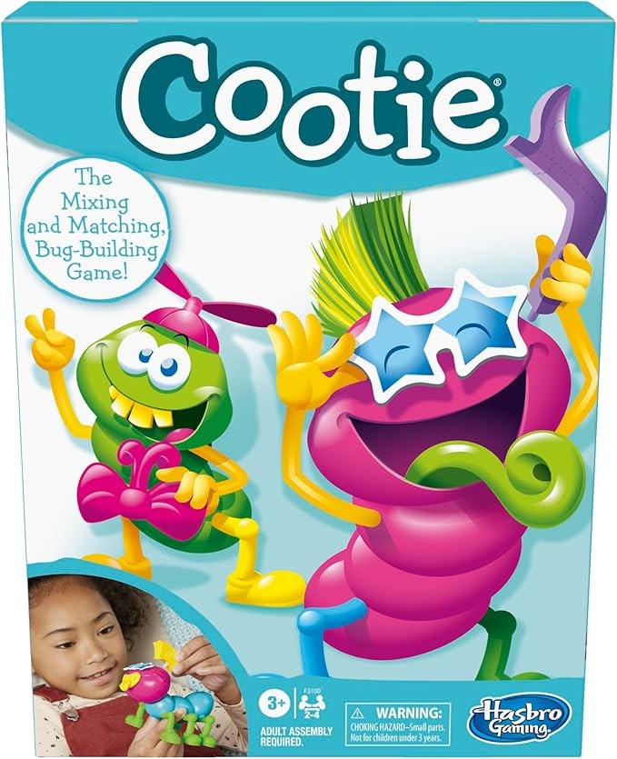 Hasbro Gaming Cootie - Juego de construcción de insectos para mezclar y combinar | 2 a 4 jugadores | Juegos de mesa fáciles de preescolar | Regalos de cesta de Pascua para niños y niñas | A partir de