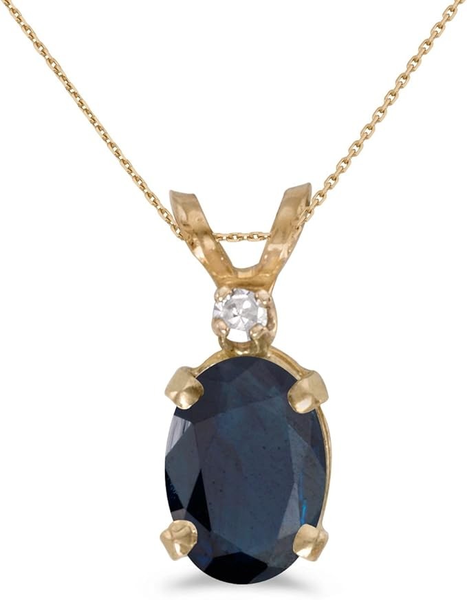 14k Yellow Gold Oval Sapphire And Diamond Pendant with 18" Chain