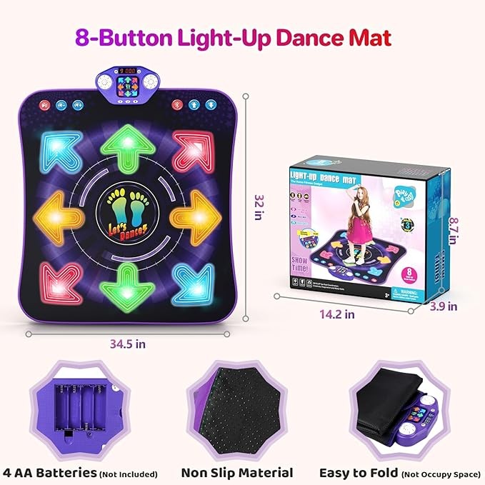 Juguetes de tapete de baile para niñas de 3 a 12 años, almohadilla de baile con 8 botones iluminados y Bluetooth, juego de baile musical con 7 modos de juego, regalos de cumpleaños de Navidad para