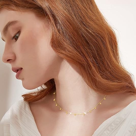 Cadena de oro de 14 quilates con cuentas colgantes de oro de 18 quilates para mujer, collar de gargantilla de bola pequeña, regalo de joyería para ella, 14-19 pulgadas