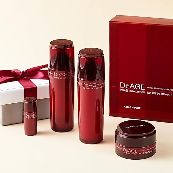 CHARMZONE DeAge Red Addition Korean Skincare Set of 3 – Anti-Aging Red Wine Face Care with Toning Water, Emulsion & Cream – Hydrating, Nourishing, Gift-Ready (10.98 fl. oz)