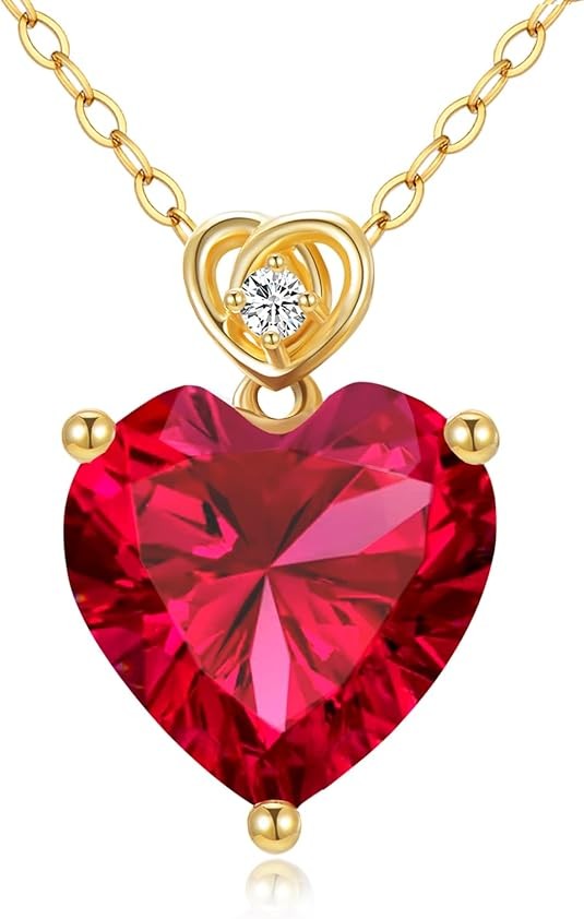 Collares de oro de 14 quilates con piedra natal de corazón de amor para mujer, 3 quilates, piedra natal creada con corte de corazón, aniversario, cumpleaños, día de la madre, colgante para ella