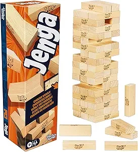 Juego oficial de Jenga de Hasbro Games | Dado digital para 6 formas más de jugar | Juego original de bloques de madera | Torre de apilamiento | Edades 6+ | 1+ jugadores | Juegos de fiesta | Niños