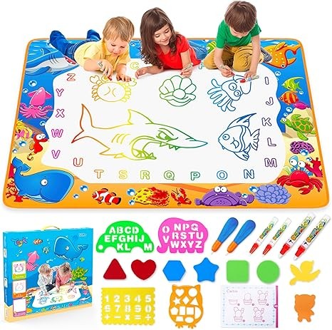 Alfombrilla de Dibujo con Agua - Alfombrilla de Juguete para Pintar, Escribir y Dibujar a Color para Niños que Incluye Bolígrafos Mágicos, Juguetes Educativos para Niñas y Niños de 2, 3, 4, 5, 6, 7