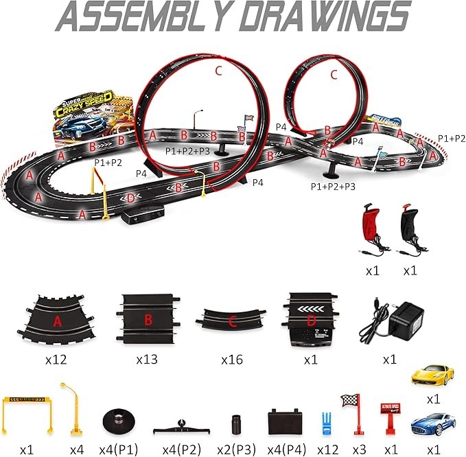 Kids Toy-Electric Powered Slot Car Race Track Set Boys Toys for 6 7 8-12 Years Old Boy Girl Best Gifts