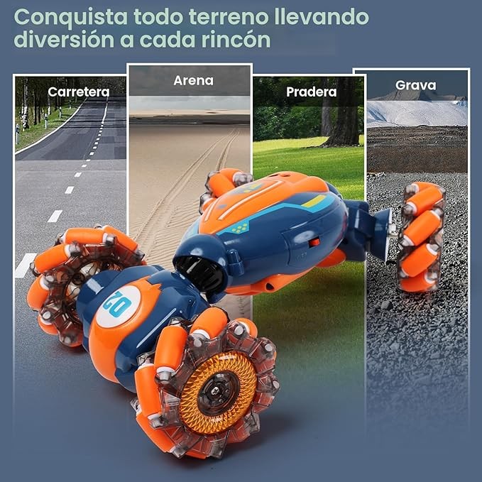Coche de acrobacias RC con detección de gestos – Juguetes para niños y niñas de 6 a 8 a 12 años, 4WD controlado a mano, control remoto, giro auto con luz y música, regalos geniales de cumpleaños e