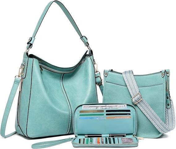 Purses for Women 3PCS, Crossbody Bags Set Large Leather Purse Shoulder Handbags with Wallet Adjustable Straps for Ladies Tote