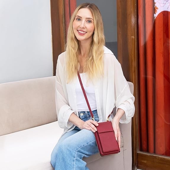 Crossbody Bag for Women, Leather Phone Wallet Purse with Adjustable Anti Theft Strap and RFID Blocking, 12 Cards Slots