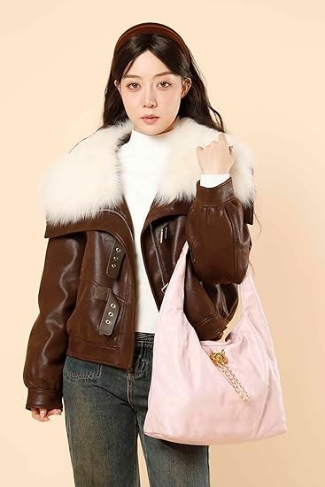 Quilted Leather Tote Handbag for Women, Soft Leather Slouchy Shoulder Bag
