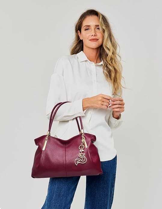 FOXLOVER Large Capacity Genuine Leather Tote Bag for Women Designer Handbags Shoulder Big Purses Minimalist